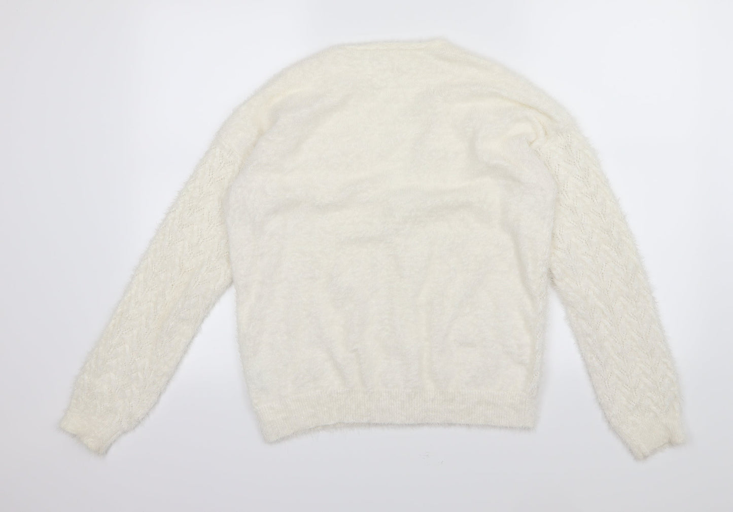 B young Womens White  Knit Cardigan Jumper Size L