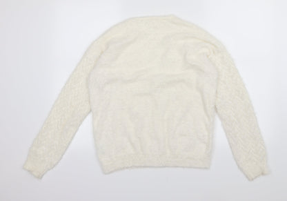 B young Womens White  Knit Cardigan Jumper Size L