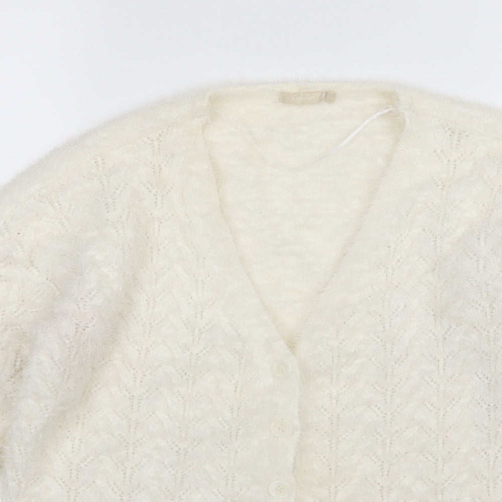 B young Womens White  Knit Cardigan Jumper Size L