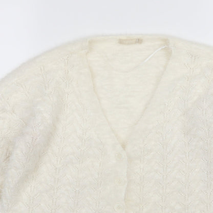 B young Womens White  Knit Cardigan Jumper Size L