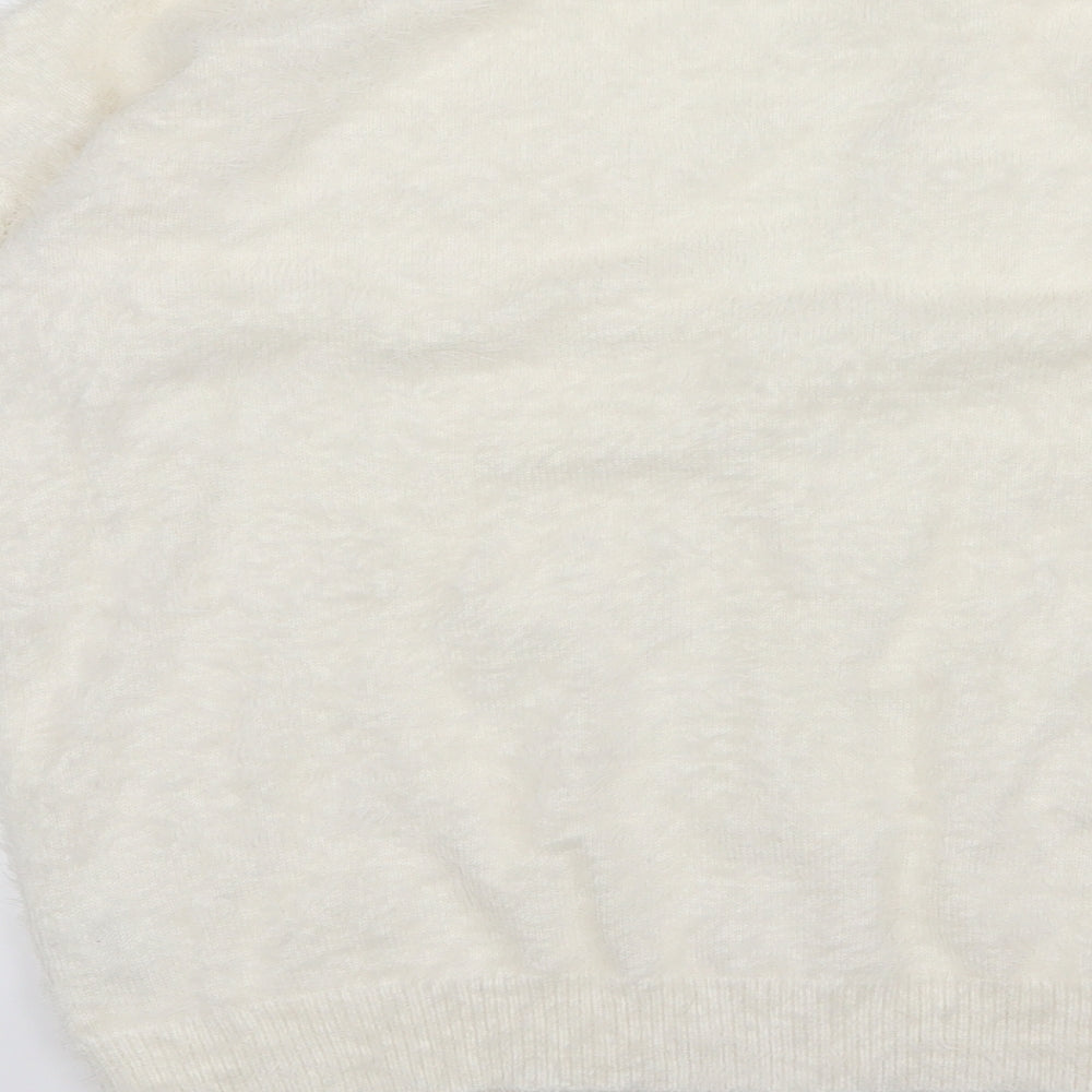B young Womens White  Knit Cardigan Jumper Size L
