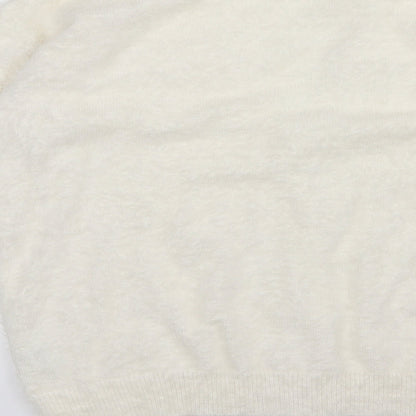 B young Womens White  Knit Cardigan Jumper Size L