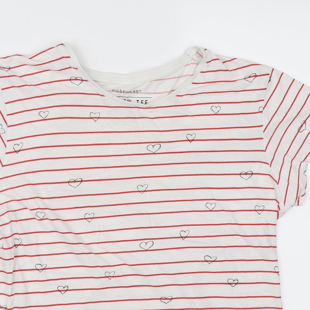 Atmosphere Womens White Striped  Basic T-Shirt Size 14