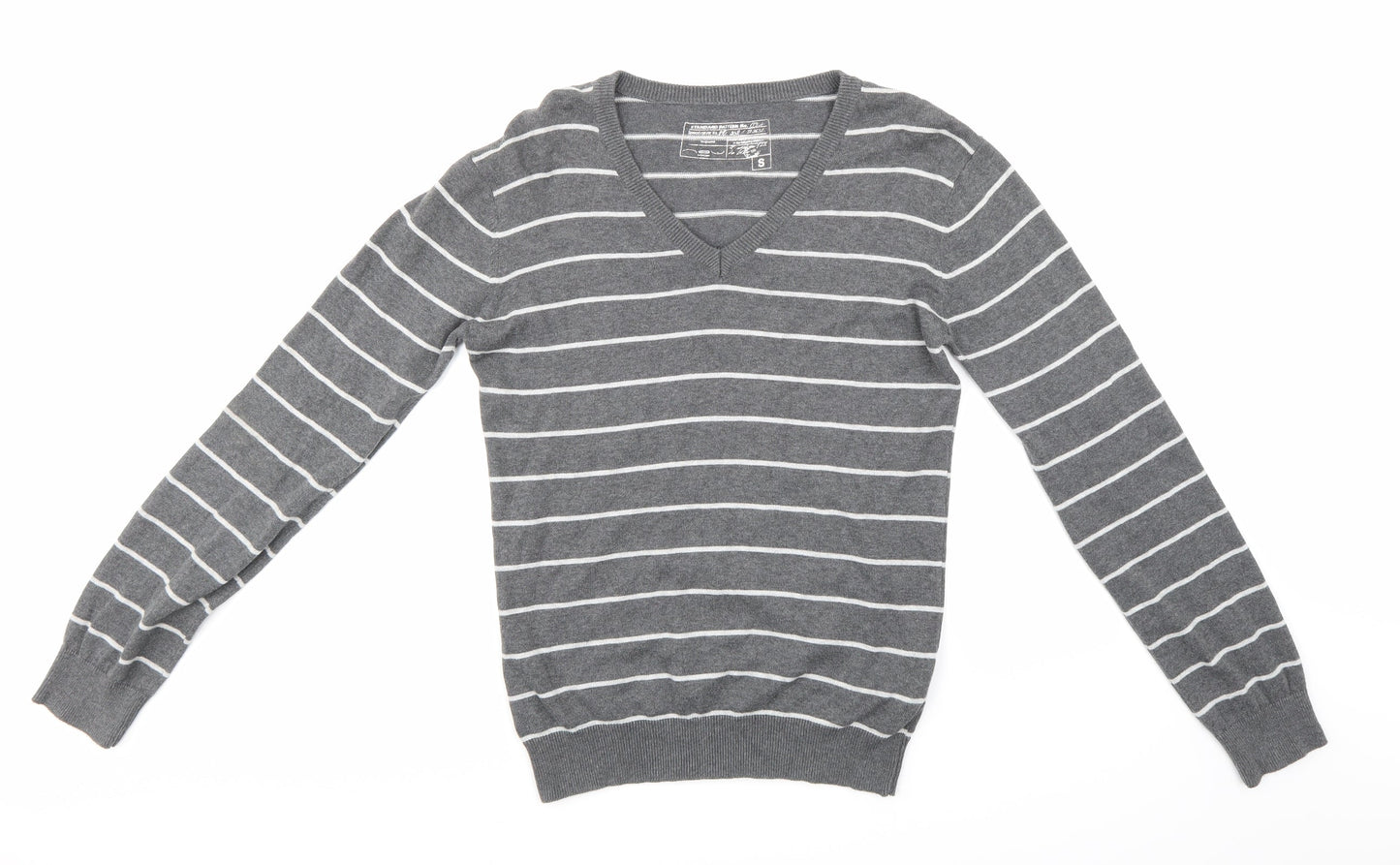New Look Mens Grey Striped  Pullover Jumper Size S