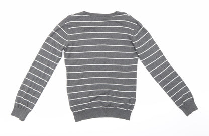 New Look Mens Grey Striped  Pullover Jumper Size S