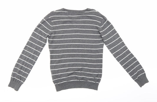 New Look Mens Grey Striped  Pullover Jumper Size S