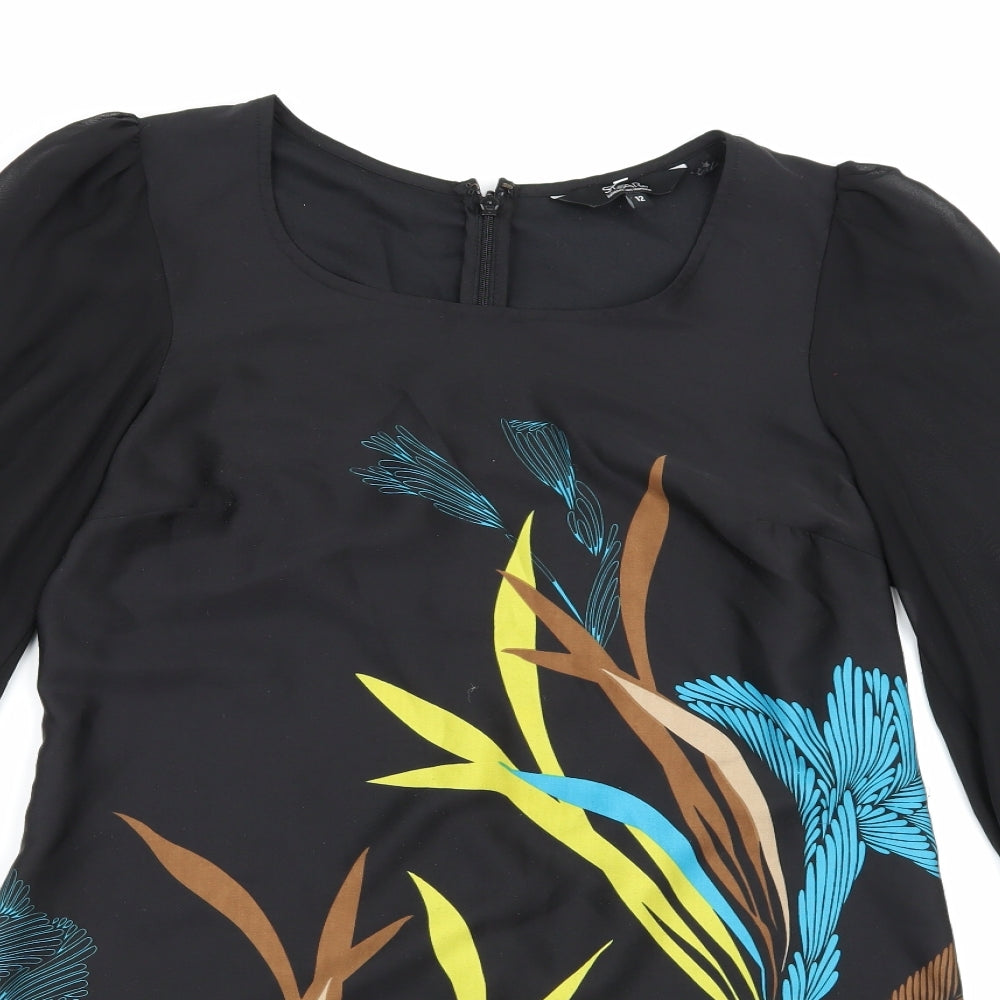 Star Womens Black Floral  A-Line  Size 12