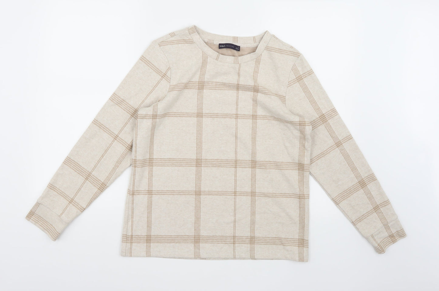 Marks and Spencer Womens Beige Check Knit Pullover Jumper Size 10