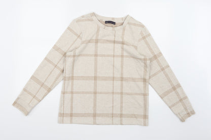 Marks and Spencer Womens Beige Check Knit Pullover Jumper Size 10