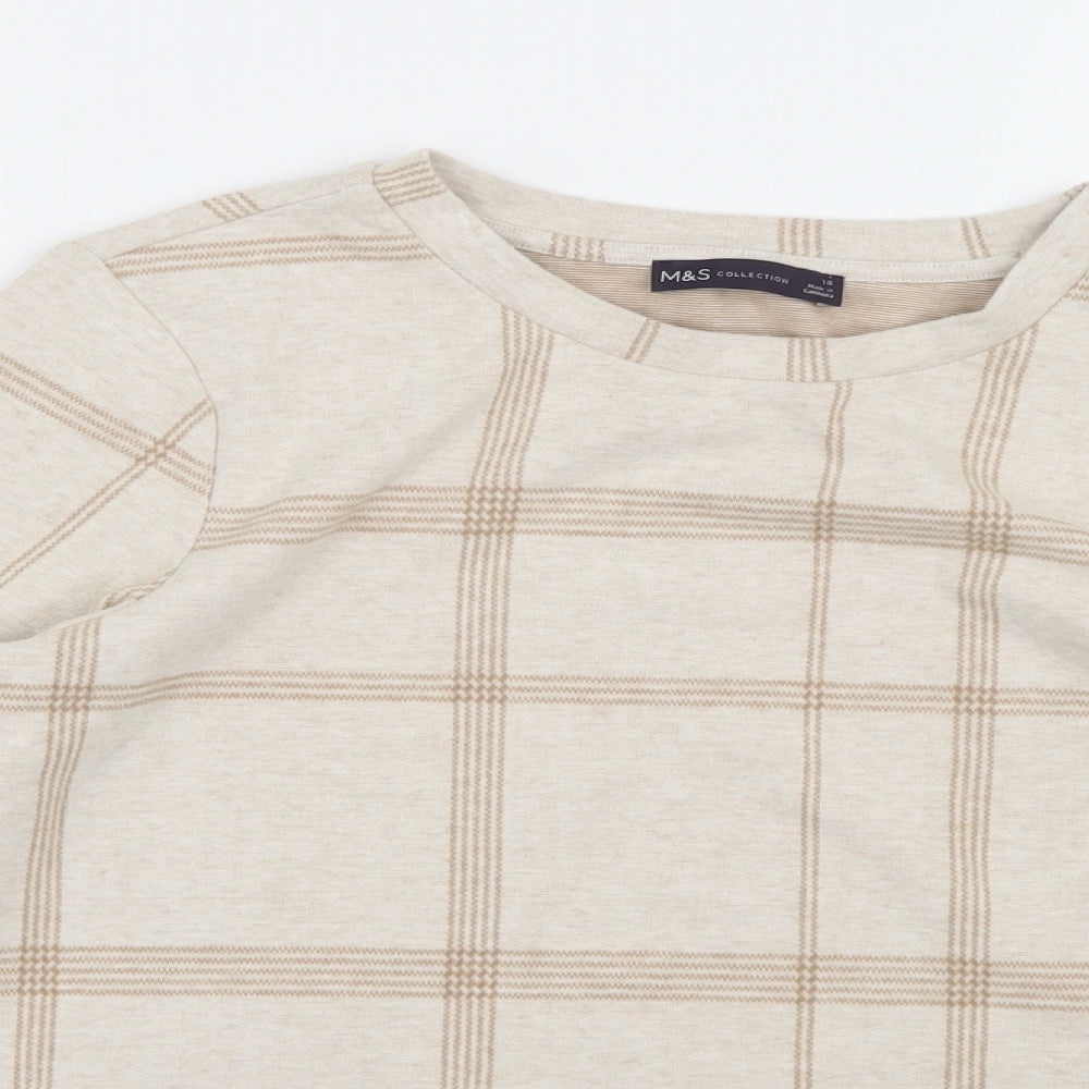 Marks and Spencer Womens Beige Check Knit Pullover Jumper Size 10
