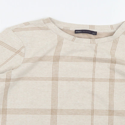 Marks and Spencer Womens Beige Check Knit Pullover Jumper Size 10