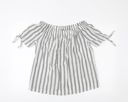 TU Womens White Striped  Basic Blouse Size 12