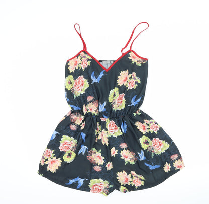 Love Womens Black Floral  Playsuit One-Piece Size S
