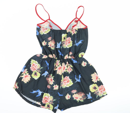 Love Womens Black Floral  Playsuit One-Piece Size S