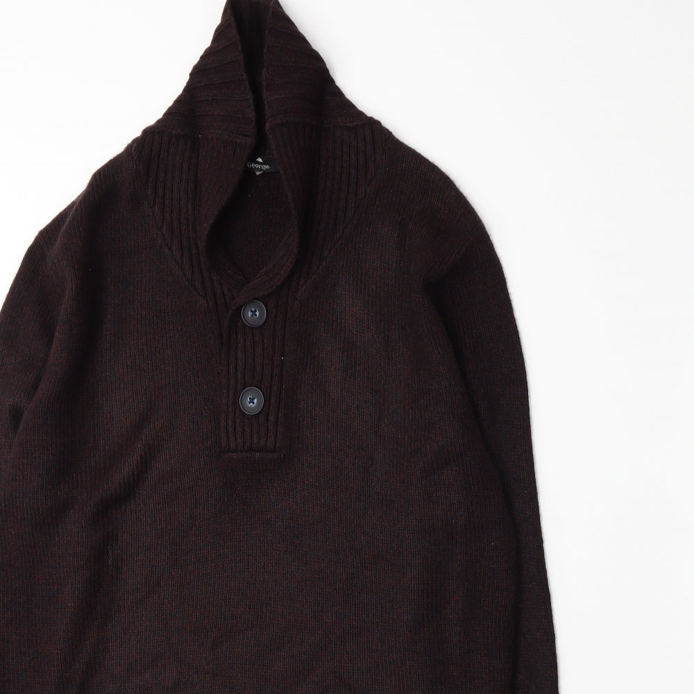 George Mens Red  Knit Henley Jumper Size S