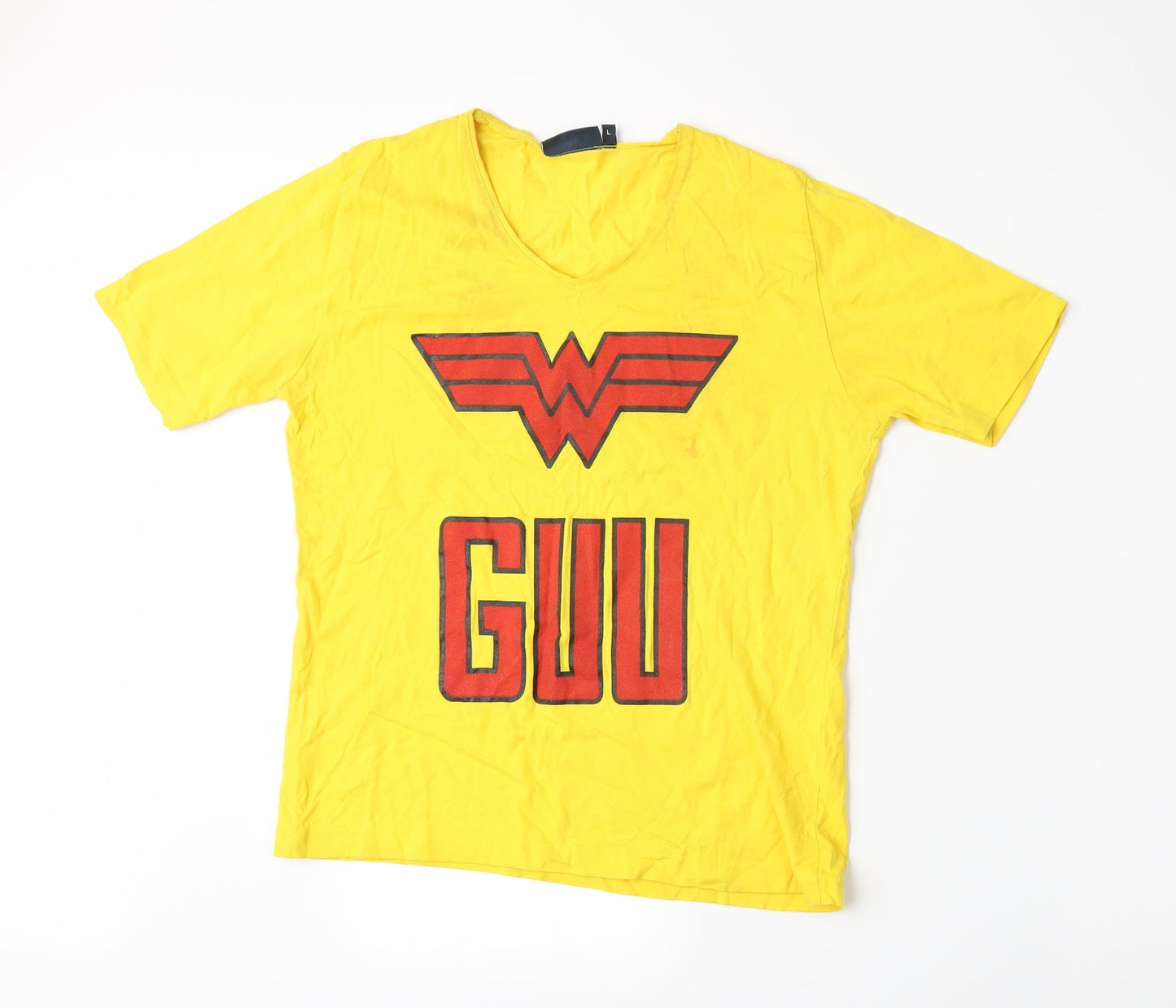 Womens UK Size L Hanes Yellow Basic T-Shirt