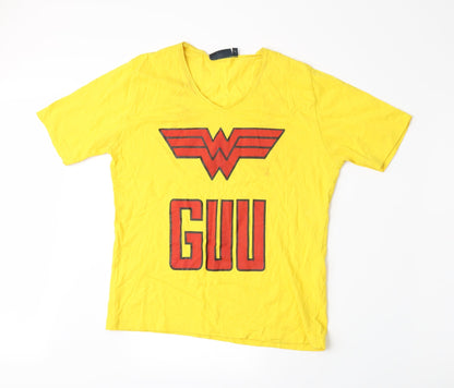 Womens UK Size L Hanes Yellow Basic T-Shirt