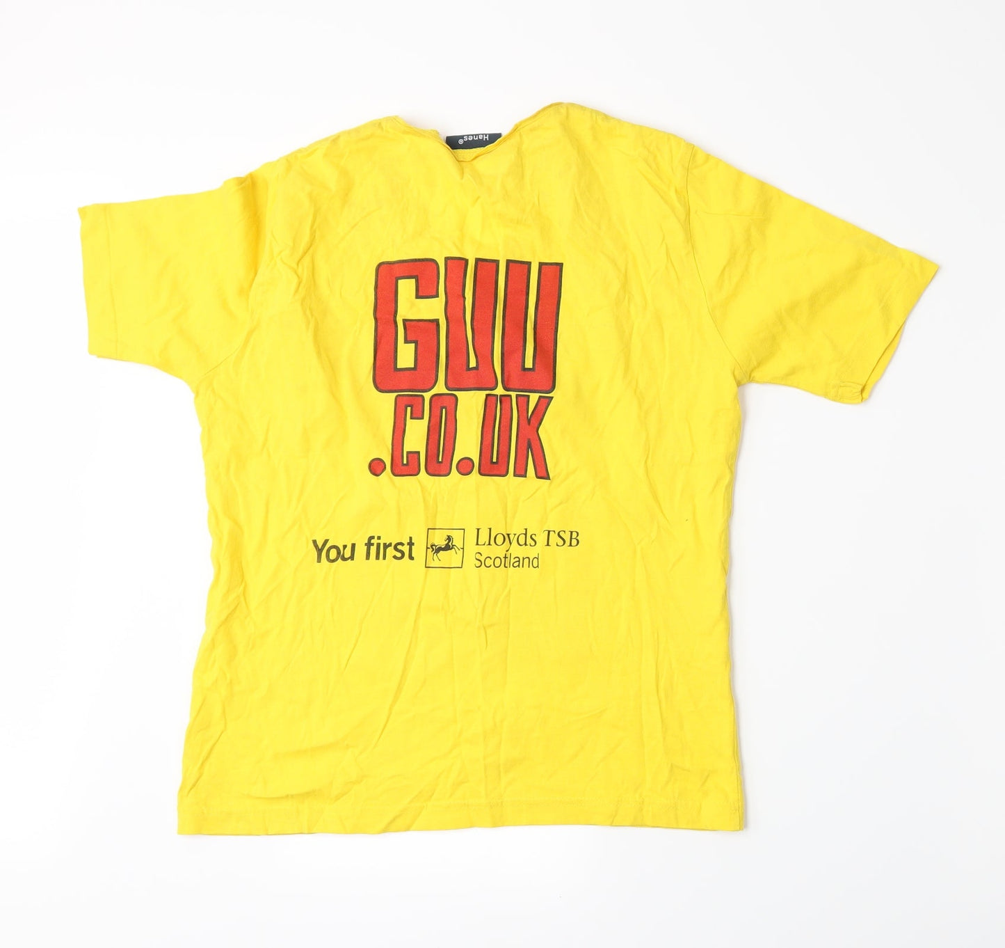 Womens UK Size L Hanes Yellow Basic T-Shirt