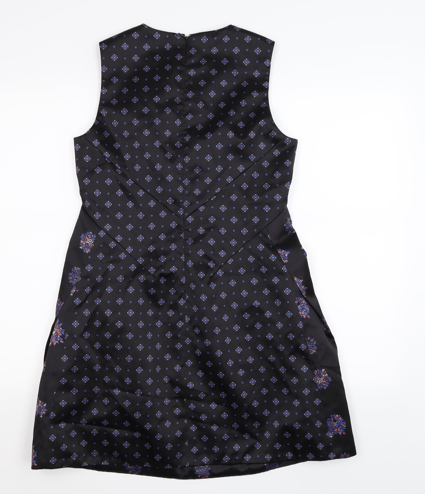 Preworn Womens Black Floral Satin Shift  Size S