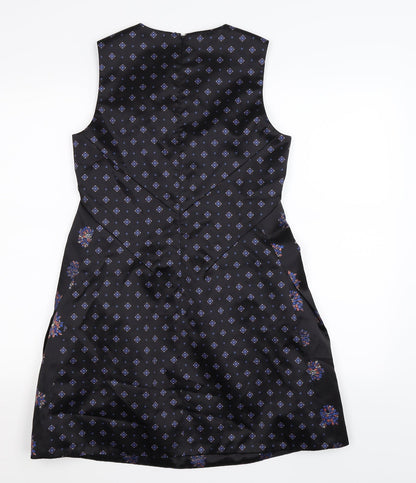 Preworn Womens Black Floral Satin Shift  Size S