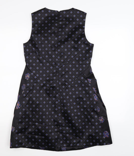 Preworn Womens Black Floral Satin Shift  Size S