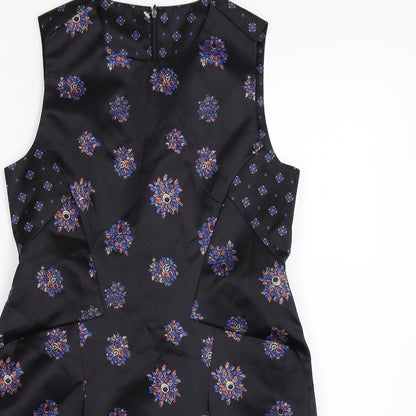 Preworn Womens Black Floral Satin Shift  Size S