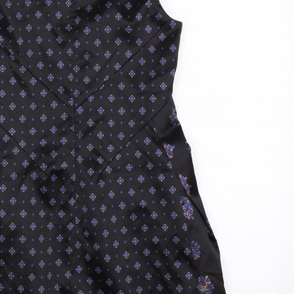 Preworn Womens Black Floral Satin Shift  Size S