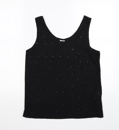 Jaqueline deYong Womens Black Floral Knit Basic Tank Size M