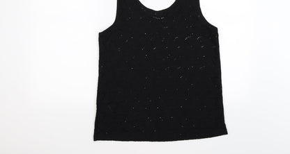 Jaqueline deYong Womens Black Floral Knit Basic Tank Size M