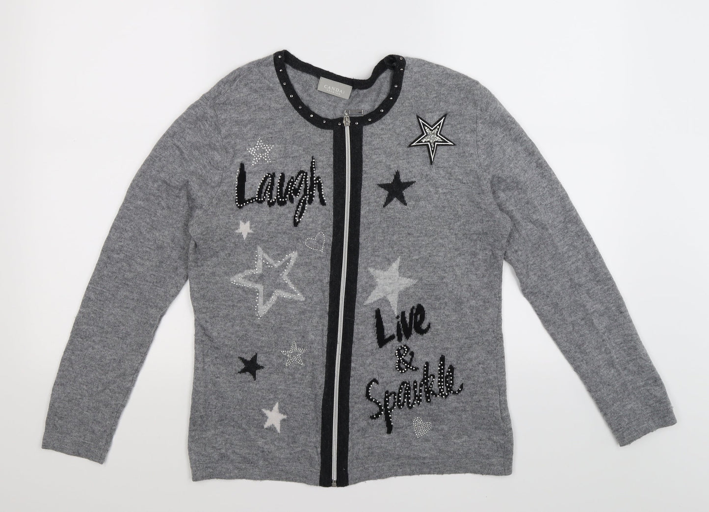 C&A Girls Grey  Knit Cardigan Jumper Size XL  - LAUGH LIVE SPARKLE