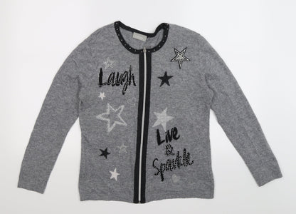 C&A Girls Grey  Knit Cardigan Jumper Size XL  - LAUGH LIVE SPARKLE