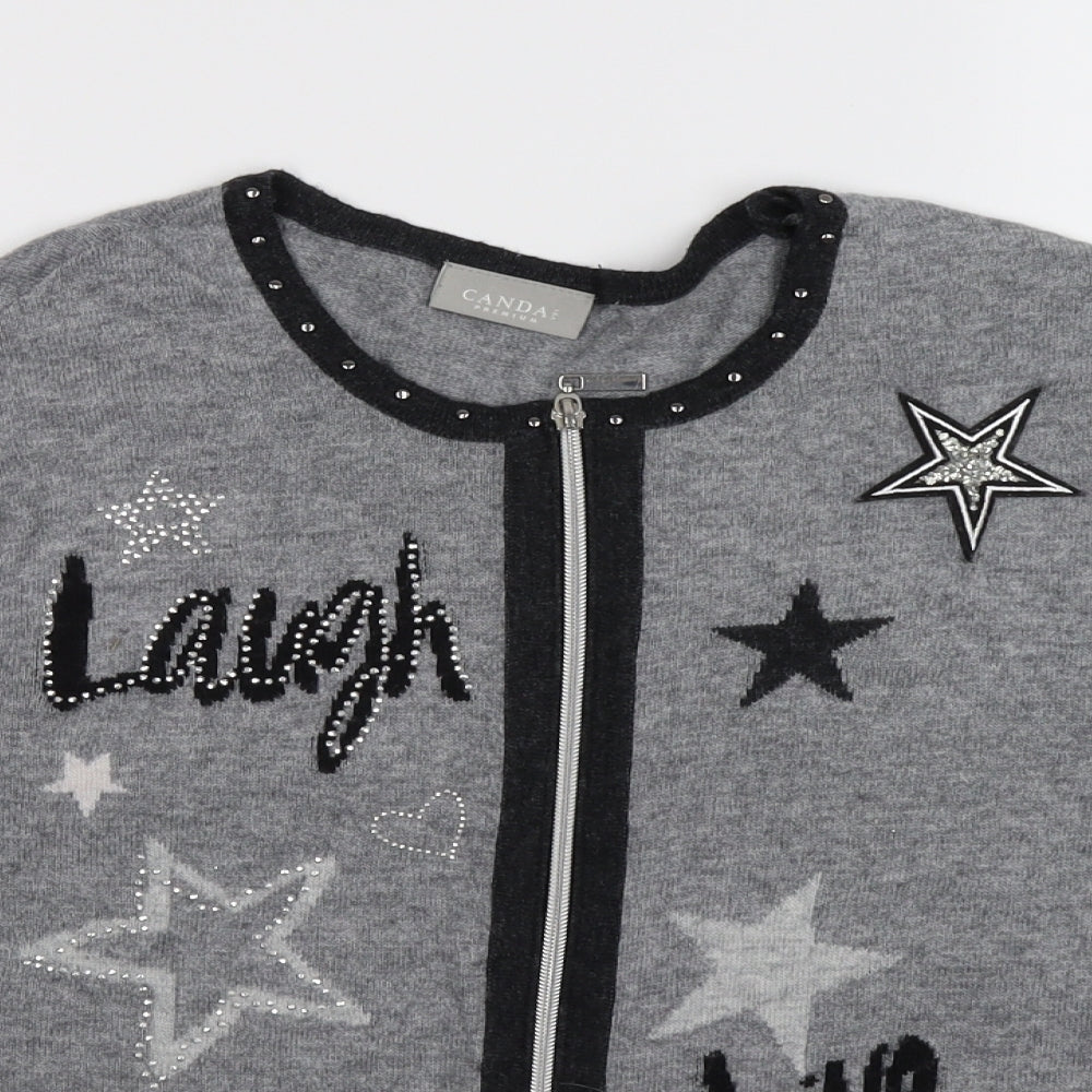 C&A Girls Grey  Knit Cardigan Jumper Size XL  - LAUGH LIVE SPARKLE