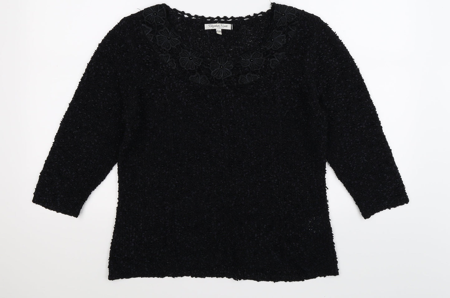 elizabeth scott Womens Black Floral Knit Pullover Jumper Size S