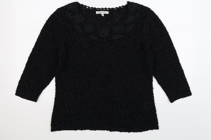 elizabeth scott Womens Black Floral Knit Pullover Jumper Size S