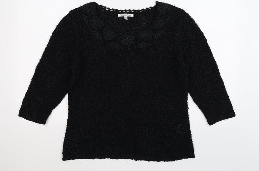 elizabeth scott Womens Black Floral Knit Pullover Jumper Size S