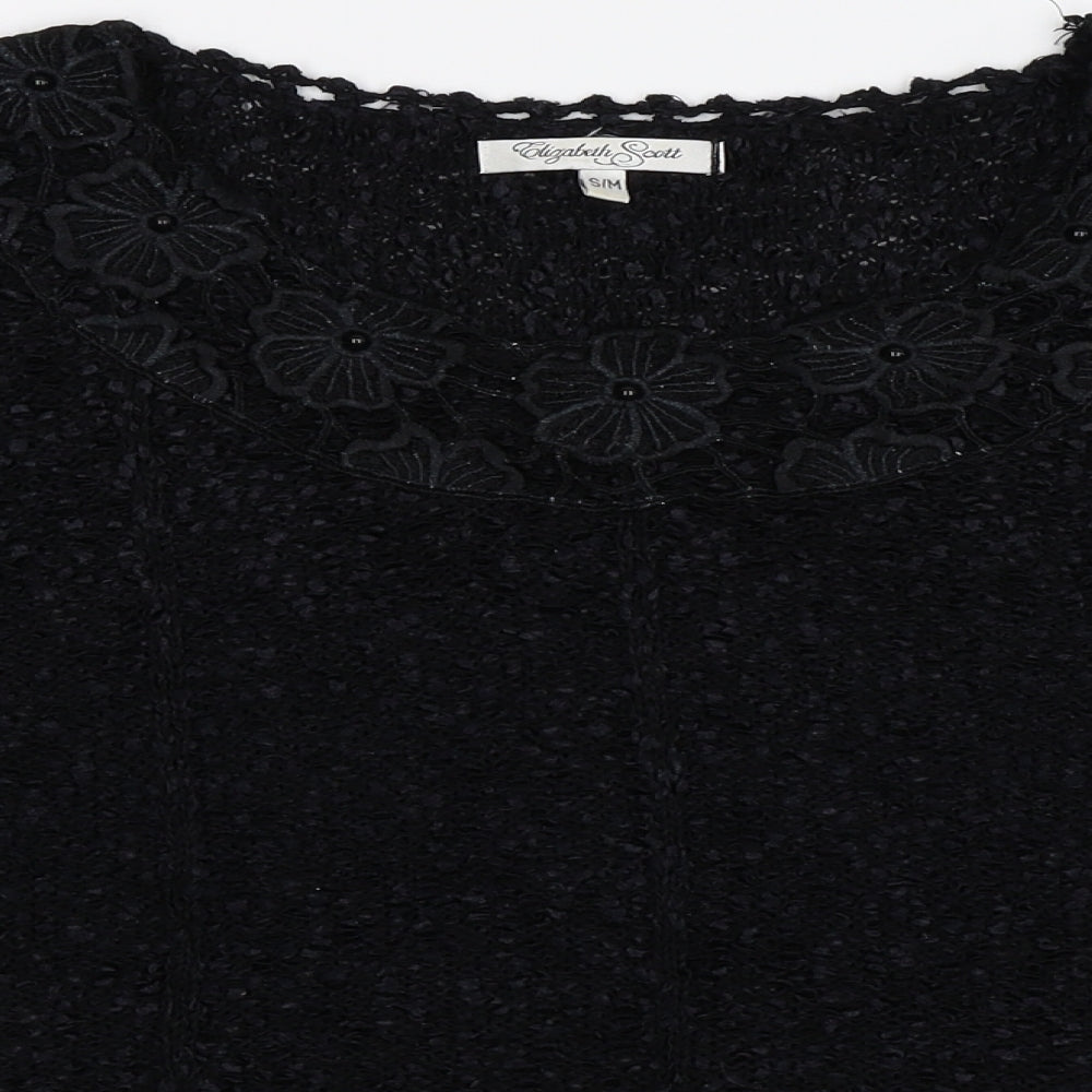 elizabeth scott Womens Black Floral Knit Pullover Jumper Size S