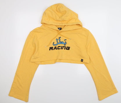 Illustrated People Womens Yellow  Jersey Pullover Hoodie Size M  - racing. cropped
