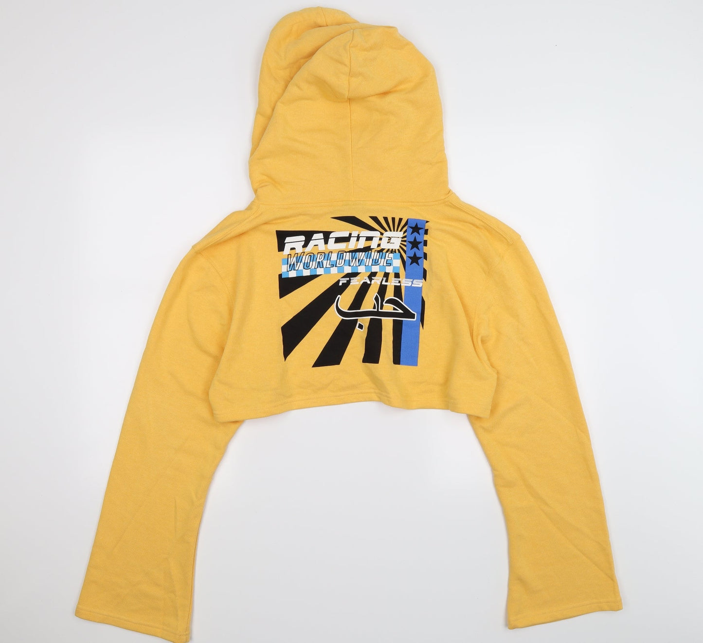 Illustrated People Womens Yellow  Jersey Pullover Hoodie Size M  - racing. cropped