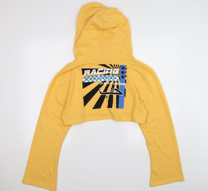 Illustrated People Womens Yellow  Jersey Pullover Hoodie Size M  - racing. cropped