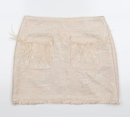 H&M Womens Ivory  Knit Straight & Pencil Skirt Size M  - feather pockets