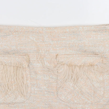 H&M Womens Ivory  Knit Straight & Pencil Skirt Size M  - feather pockets