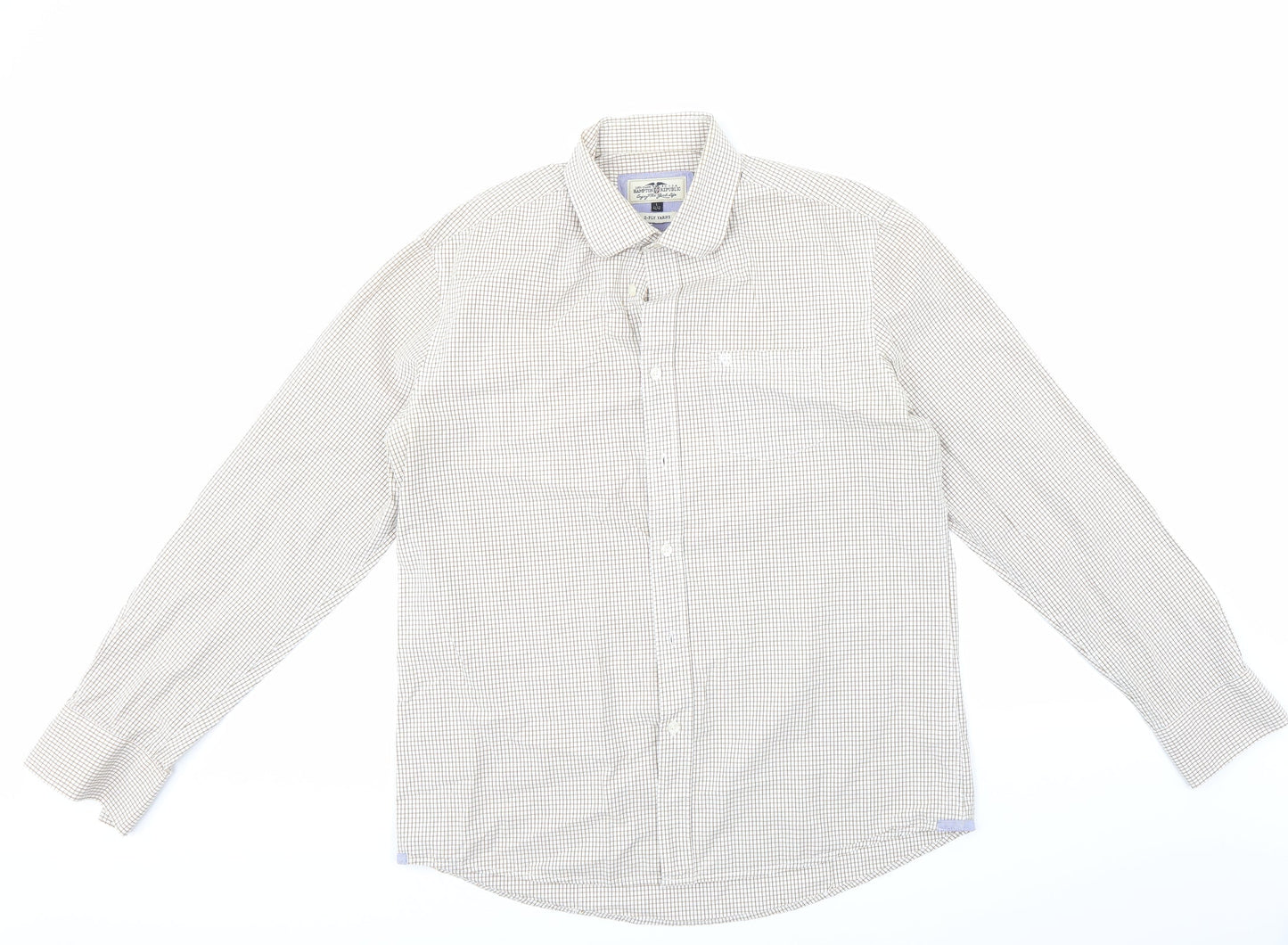 Mens UK Size L Hampton Republic Brown  Button-Up Long Sleeve Casual Shirt