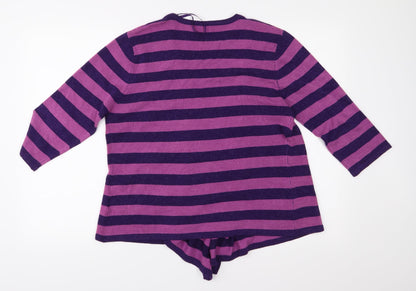 Atelier Aimée Womens Purple Striped Knit Cardigan Jumper Size S