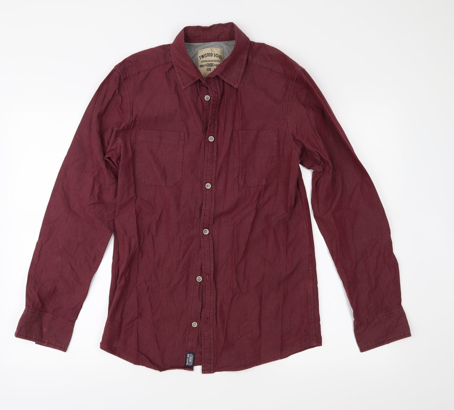 Mens UK Size S Twisted Soul Red  Button-Up Long Sleeve Casual Shirt