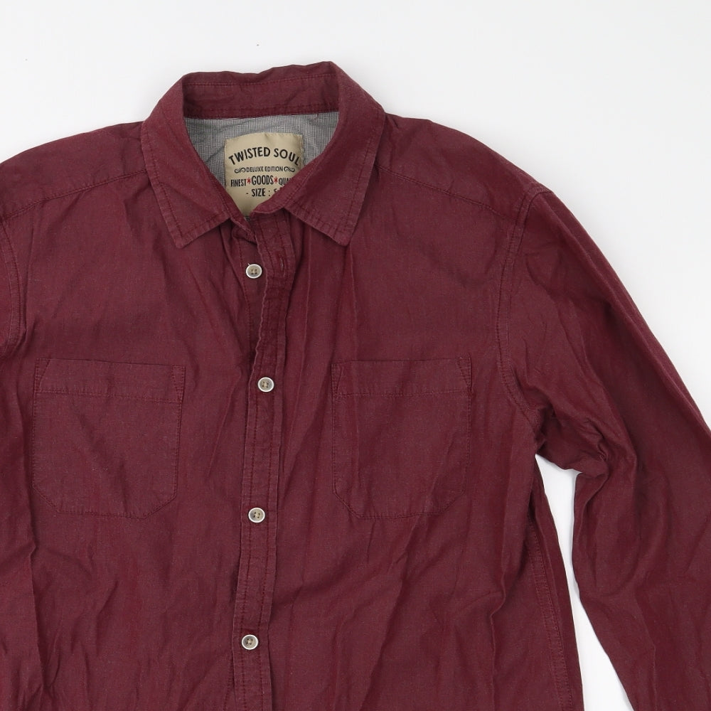 Mens UK Size S Twisted Soul Red  Button-Up Long Sleeve Casual Shirt