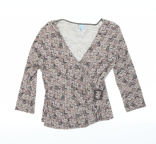 Anne Brooks Womens Brown Geometric  Basic Blouse Size 12
