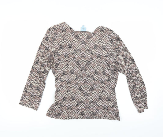 Anne Brooks Womens Brown Geometric  Basic Blouse Size 12