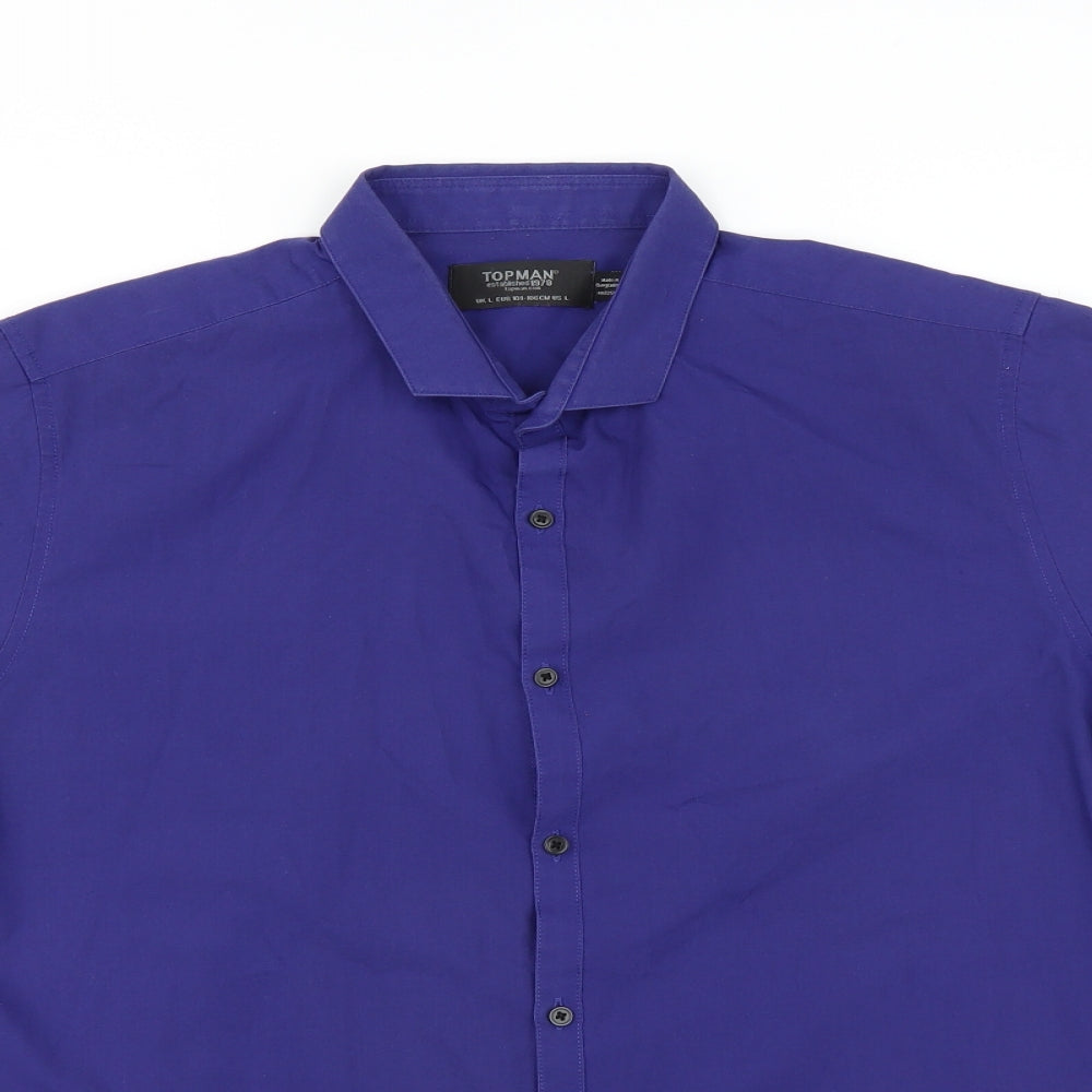 Mens UK Size L Topman Purple  Button-Up Short Sleeve Casual Shirt