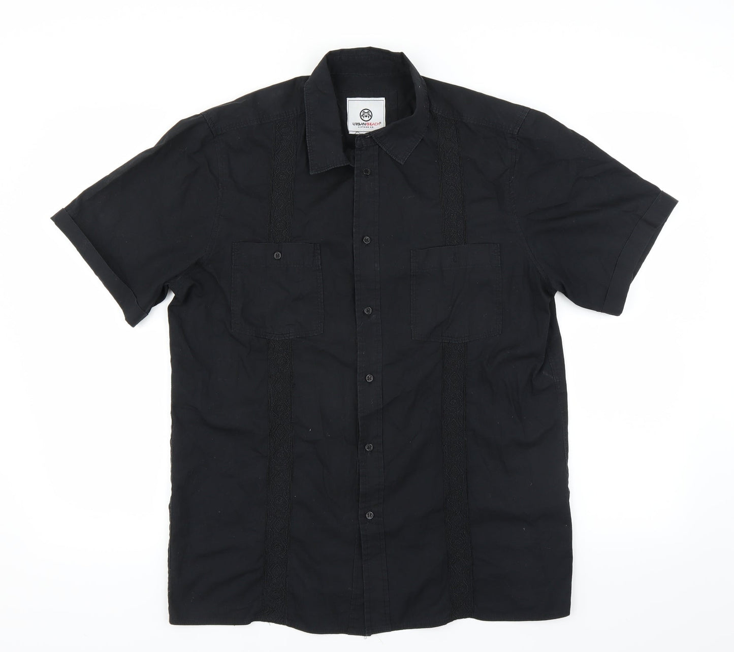 Urban Beach Mens Black    Button-Up Size L