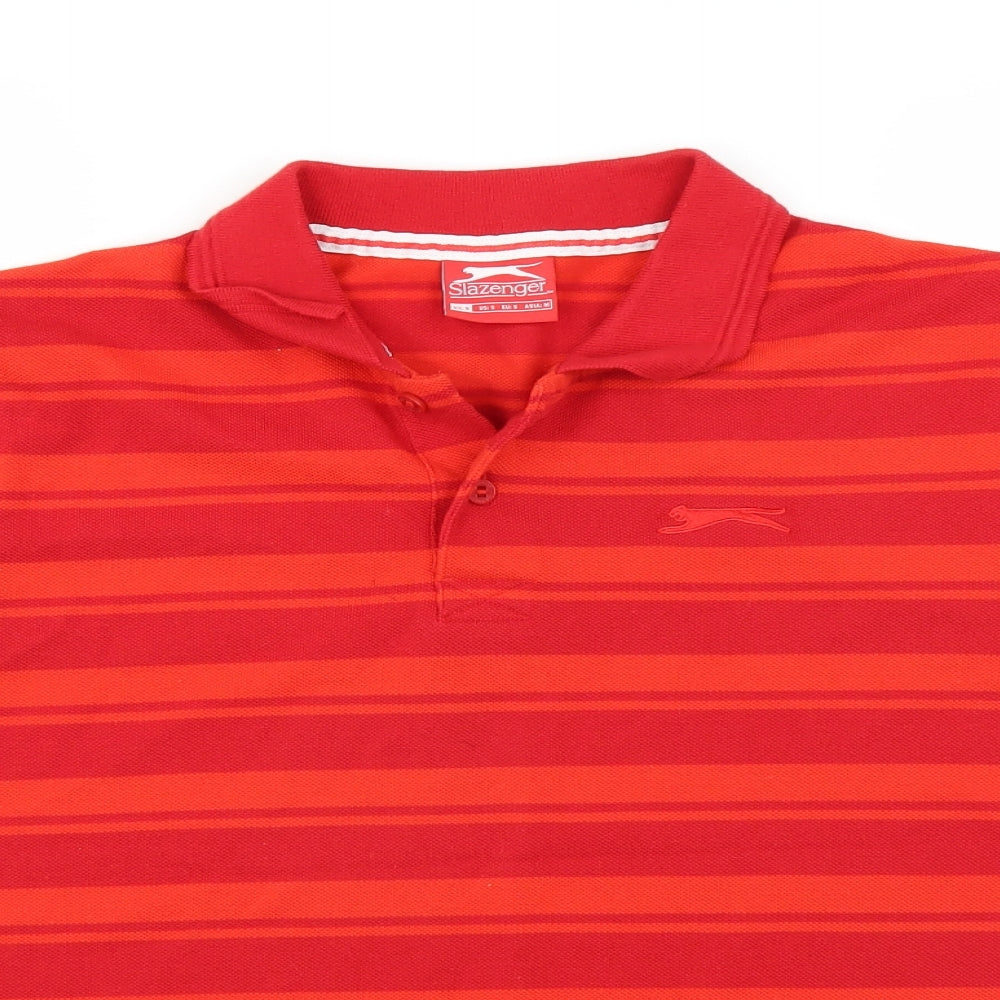 Slazenger Mens Red Striped   Polo Size S